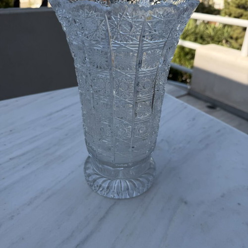 Vintage cut crystal vase like new, heavy hand-carved