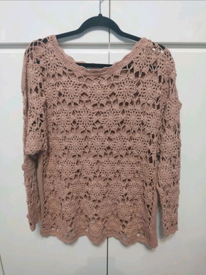 Women's perforated blouse with knitted rosettes like new, beige, size L