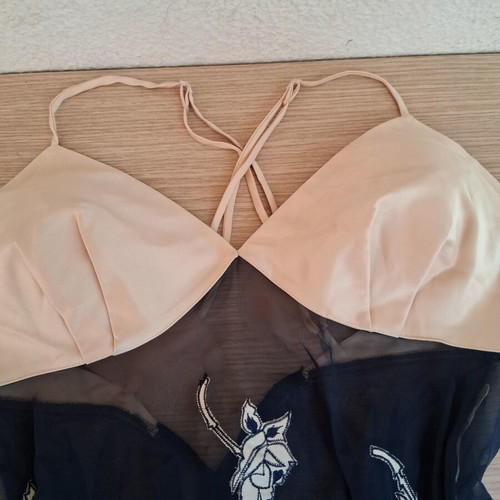 Victoria's Secret Babydoll slip used, beige and dark blue, size S