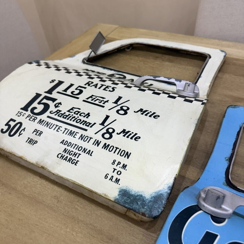 Retro 3D Metal Wall Signs set of 2 used, vintage car door design