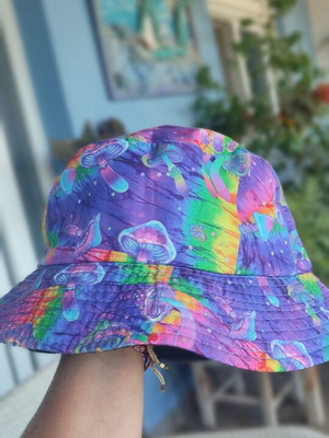 Καπέλο bucket με μανιτάρια tie-dye ψυχεδελικό, σαν καινούργιο, διπλής όψης