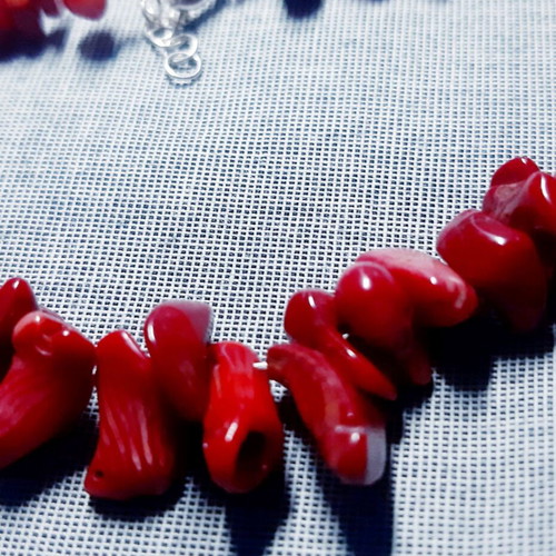 Carmen necklace with natural coral and 925 silver, handmade, new