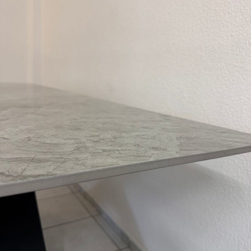 Lexie Grey dining table like new with ceramic top and black frame