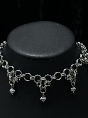 Chainmail necklace with hearts new, silver stainless steel