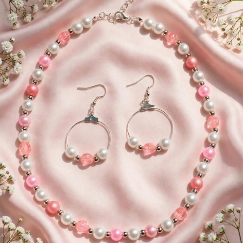 Handmade pink and white jewelry set new