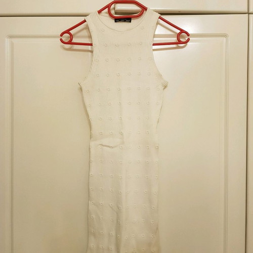 Bershka summer dress small like new, rib knit with flowers white