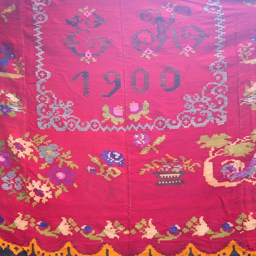 Wool rug used, rare antique from Mytilene 1900