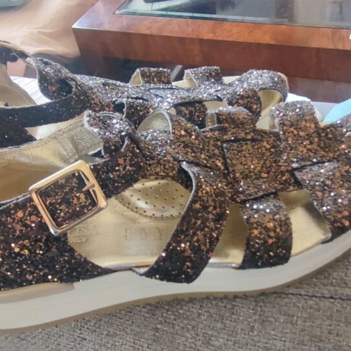 Monnalisa women's shoes new, brown gold glitter, size 39