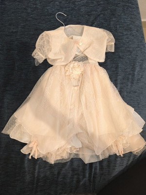 Makis Tselios Baptism Dress with Bolero and Built-in Pants, New, Soft Salmon
