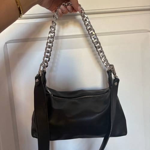 Black shoulder bag with silver chain like new
