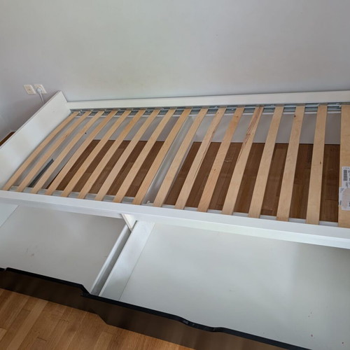 Bed frame with 2 storage boxes, like new
