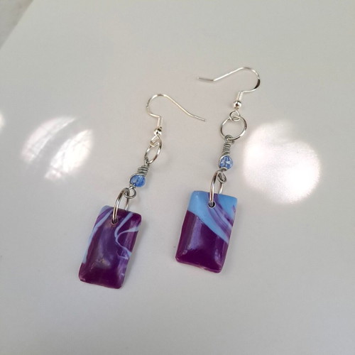 Square Earrings Purple-Blue New Handmade Hypoallergenic Recycled