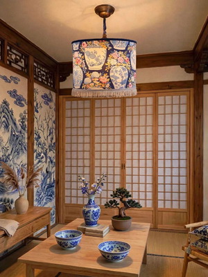Ceiling light blue Japanese vase lampshade 35x20 cm