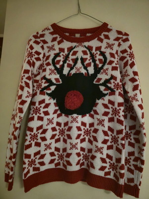Pull & Bear sweater like new, red with multicolor xmas design, size S