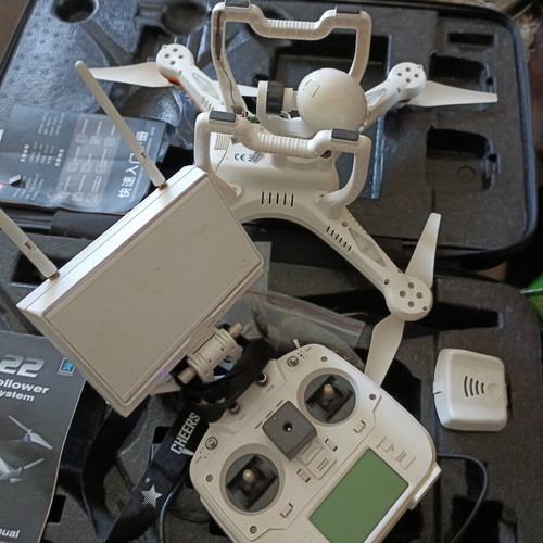 Drone with FPV monitor and original hard case for repair or parts