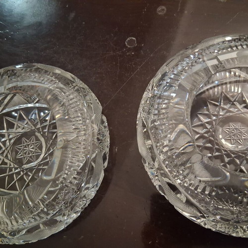 Crystal ashtrays used, set of 2, diameter 15 cm