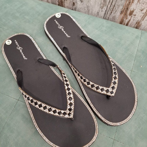 Flip-flops with rhinestones, black, size 37