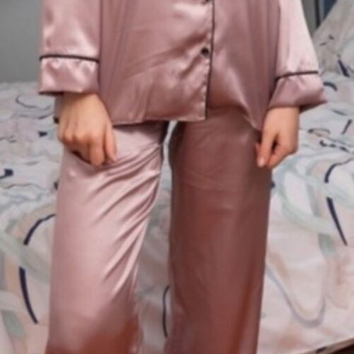 Women's satin powder pajamas new, with buttons, suitable for breastfeeding