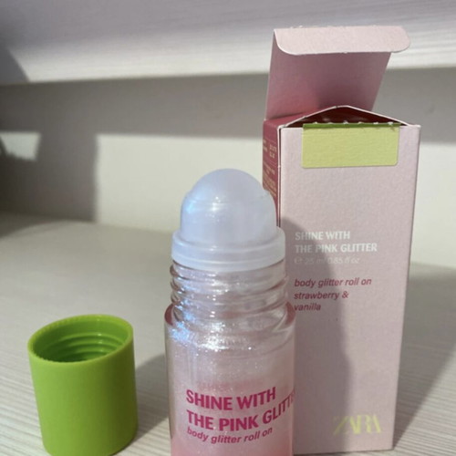 Zara Shine With Pink Glitter Roll On body glitter 25ml new