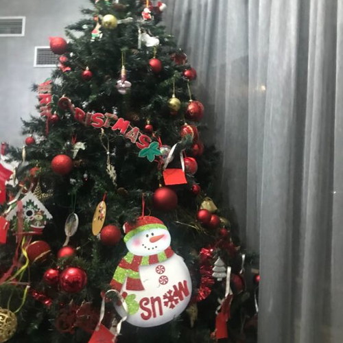 Christmas tree about 240 cm tall and 120 cm wide
