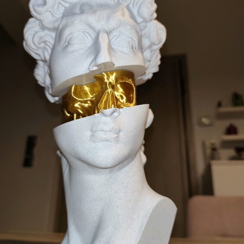 3D Printed David Bust with Gold Skull new, modern decorative art