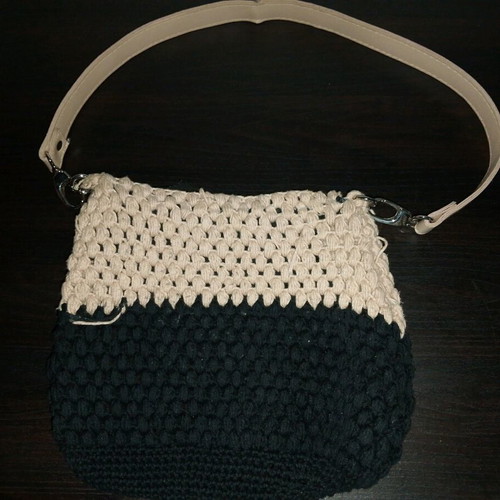 Handmade shoulder bag used, black and beige