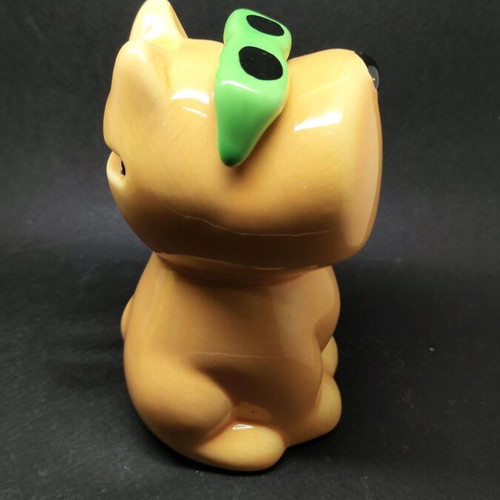 Ceramic dog piggy bank used, orange with sunglasses