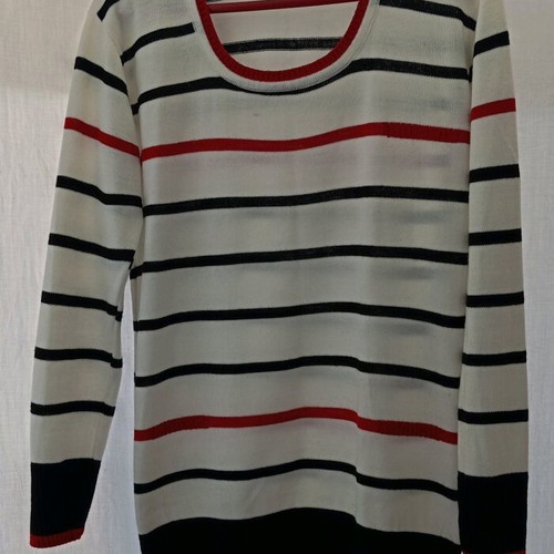 Women's thin striped sweater like new, white with red and black stripes