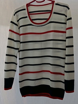 Women's thin striped sweater like new, white with red and black stripes