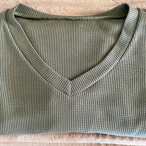 Oversized khaki waffle knit T-shirt, M/L