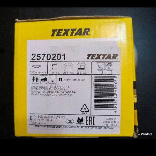 Textar brake pads set for Renault Dacia Smart new