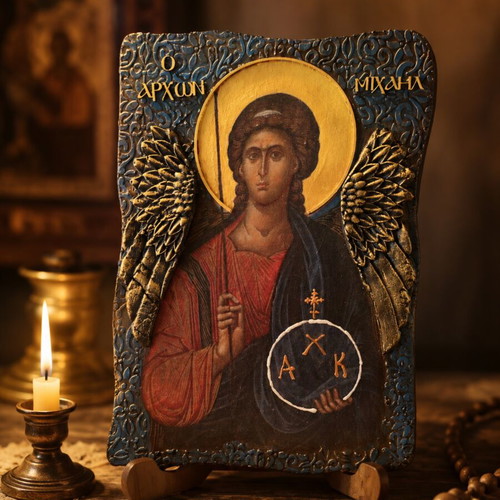 Icon Art Archangel Michael Handmade Religious Decoration