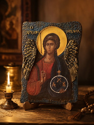 Icon Art Archangel Michael Handmade Religious Decoration