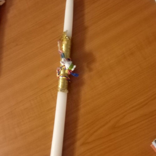 White Easter Candle handmade, new with ribbons and decoration