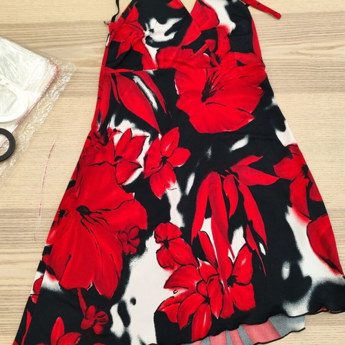 Caramella Y2K Asymmetric Halter Floral Dress like new, red black