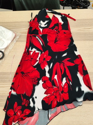 Caramella Y2K Asymmetric Halter Floral Dress like new, red black