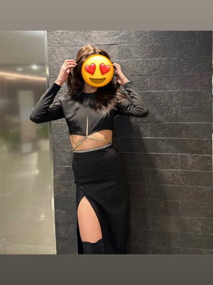 Elegant two-piece set black blouse and skirt XS