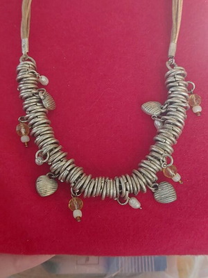 Necklace women's with cord and metal rings new