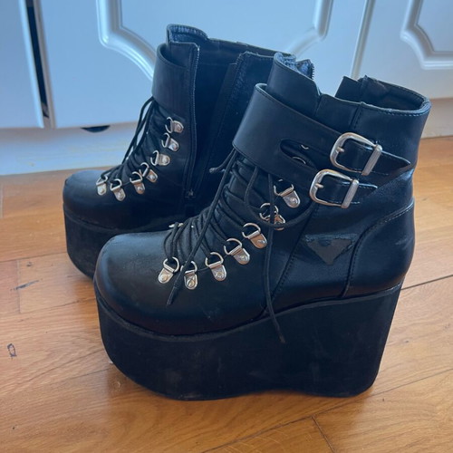 Platform ankle boots size 38 black used leather