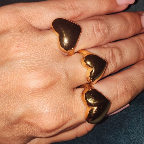 Stainless Steel Rings new, gold color, heart shape, set of 3