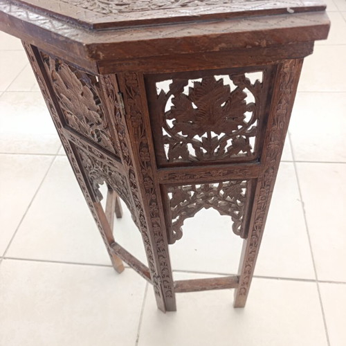 Antique Anglo-Indian Corner Table with Hand-Carved Inlay Decoration