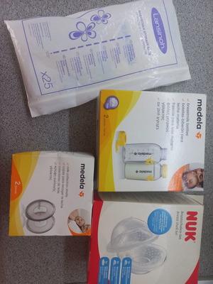 Breast milk collection accessories used, bottles, shells, covers, bags