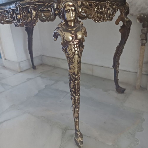 Bronze Table with Marble Top used, Baroque Style with Caryatid Legs