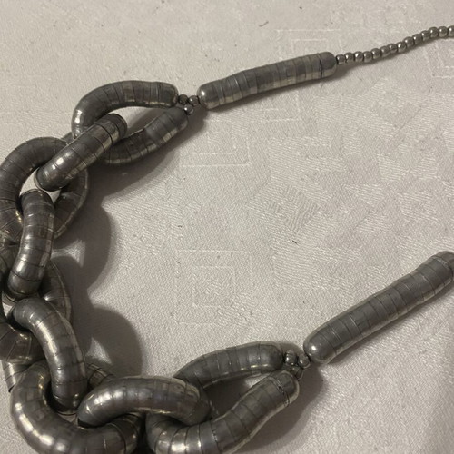 Chunky Statement Necklace silver metal, like new