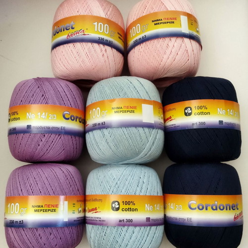 Cordonet Lama cotton knitting yarn set, 8 new pieces