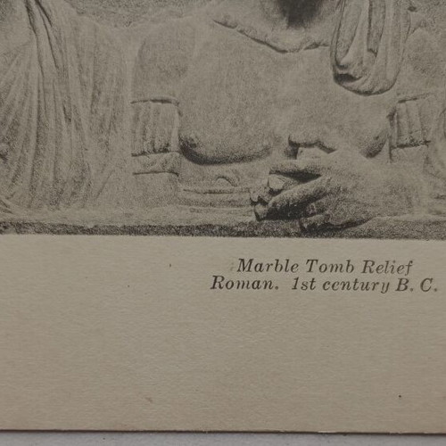 Postcard used with marble Roman tomb relief 1st century BC