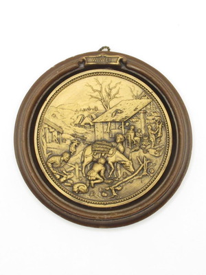 Vintage German wax relief wall art winter village decoration like new