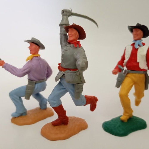 Timpo Toys set of 3 figures used, 2 cowboys and 1 southern officer