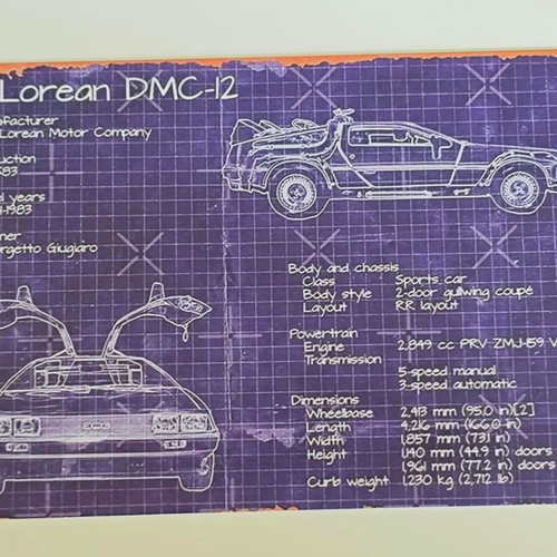 DeLorean DMC-12 blueprint metal sign like new