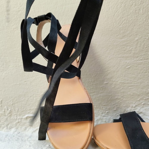 Asos flat black lace-up sandals with ribbon, like new, size 38